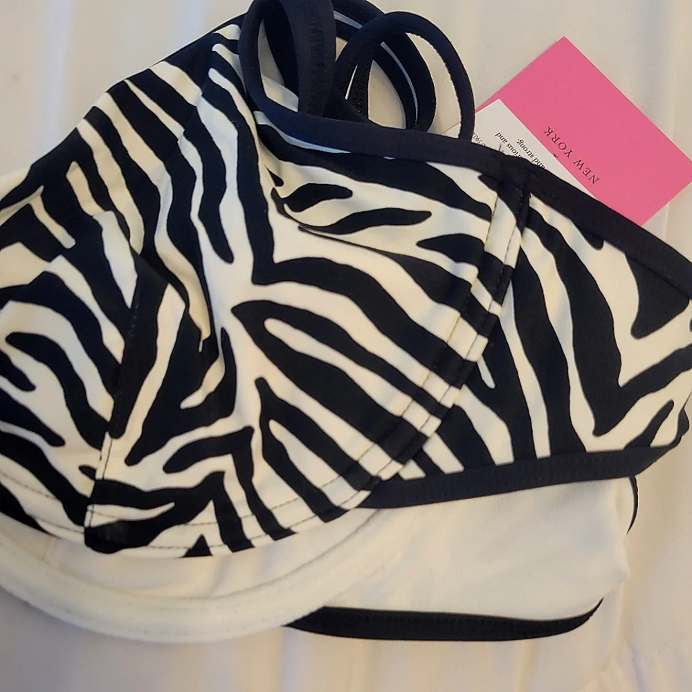 KATE SPADE NY Zebra Underwire Bralette Bikini Top & High Waist Bottom BUNDLE NWT